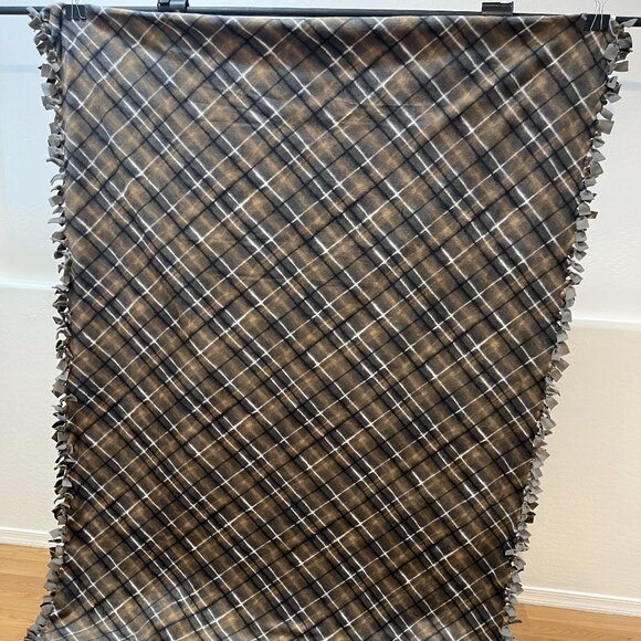 Brown Black & Gray Check Double-sided Fleece #46 (52in W X 70.5in L)